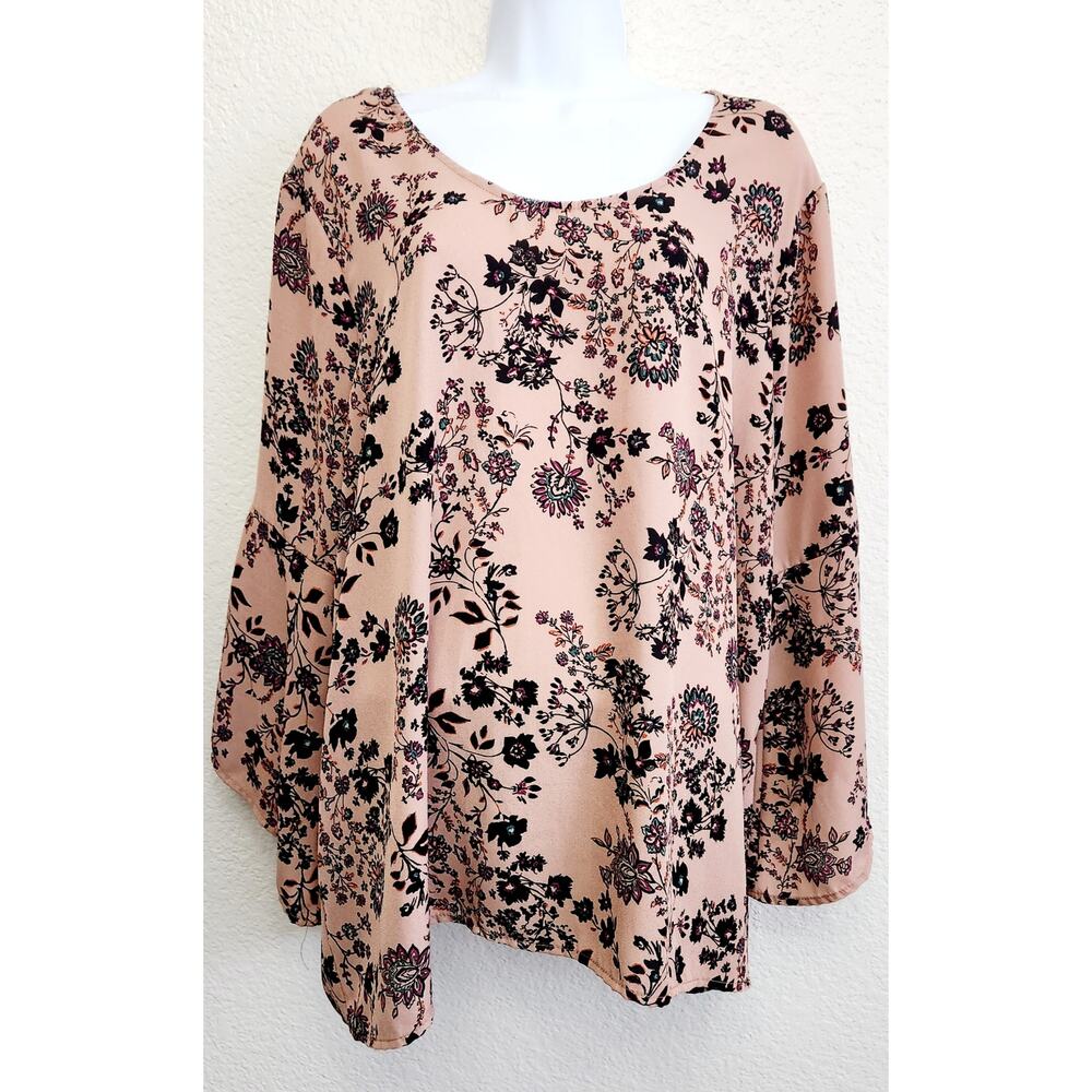 Liberty Love Multicolor Floral Print Bell Sleeve Top 2XL Plus Lightweight Soft